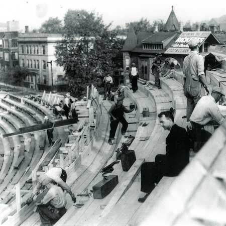 A young Bill Veeck Jr. oversees the reconstruction of the Wrigley Field bleachers in 1937